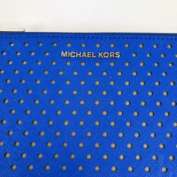 Michael Kors Wristlet Clutch Organizer Pouch w/ Card Slots Cobalt Blue Leather - Picture 3 of 16